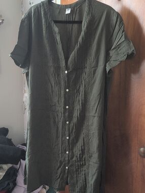 Old Navy Olive Green Button-Down Tunic Dress